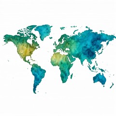 A realistic watercolor painting of a world map.