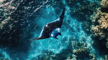 Obraz premium Manta Ray Gliding Through the Turquoise Waters