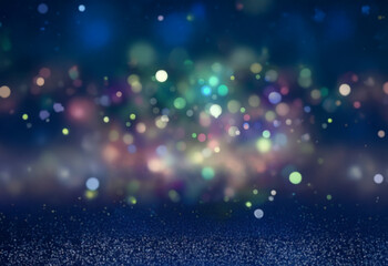 Obraz premium A dark blue background with twinkling lights and glitter.