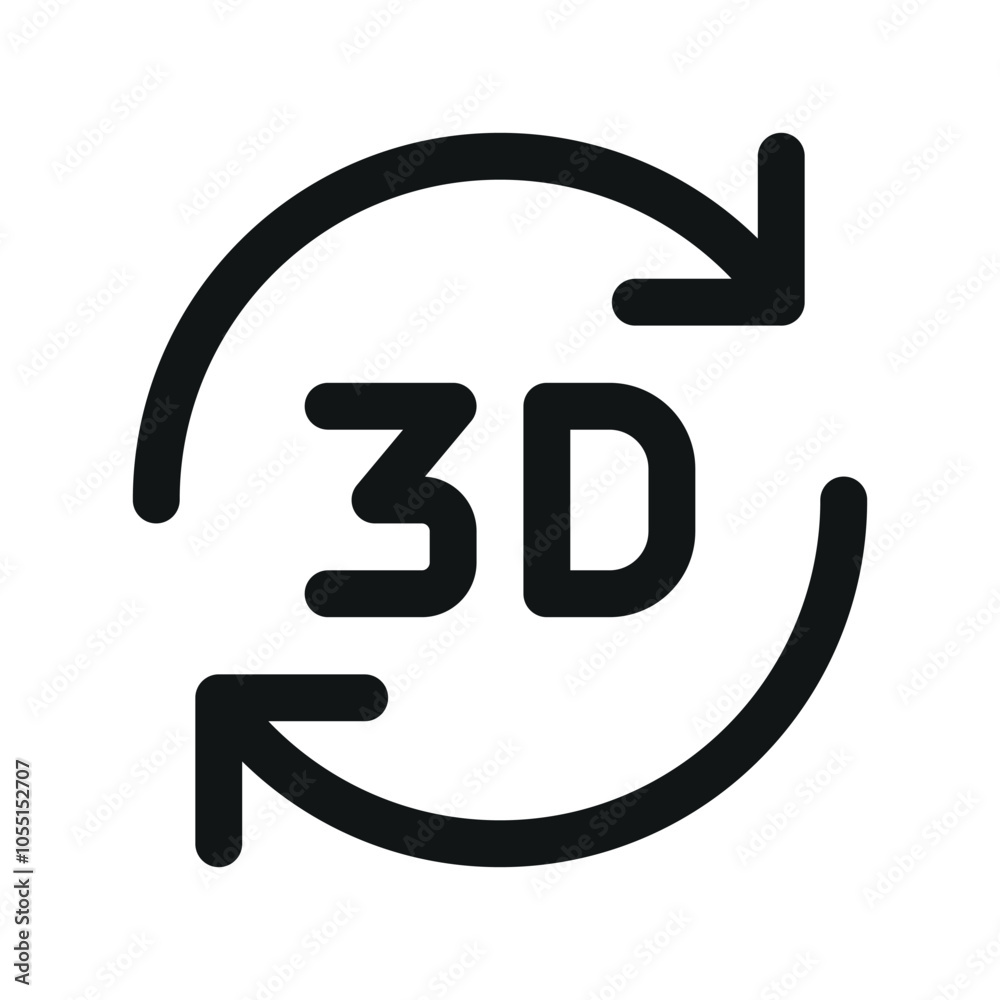Poster 3d rotate ui icon, spherical 3d panorama simple line user interface vector symbol
