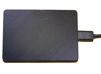 External hard drive with cable isolated on white
