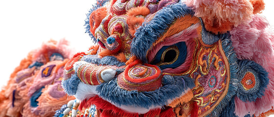Obraz premium Intricately decorated lion head symbolizing prosperity and joy for chinese new year celebrations