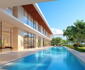 Fototapeta premium Luxury Villa with Poolside and Modern Architecture