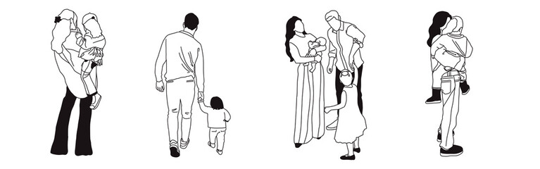 Hand-drawn doodle family icon set. Outline family clipart. Hand-drawn black art.