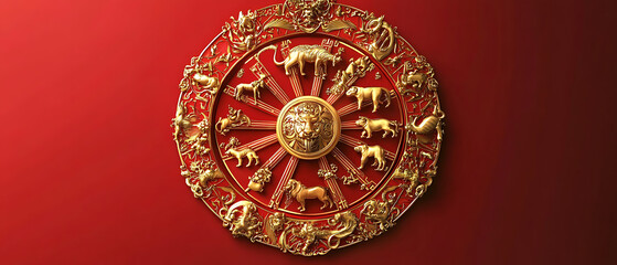 Intricate design of the traditional chinese zodiac wheel a golden symbol of cultural heritage and astrological beliefs in eastern philosophy