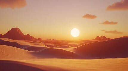 Sweeping Desert Dunes at Dazzling Sunset   3D Landscape with Detailed Sand Textures and Glowing Skies