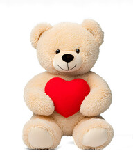 Obraz premium A cute teddy bear holding a red heart on a transparent background