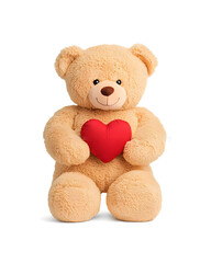 Fototapeta premium A cute teddy bear holding a red heart on a transparent background