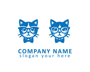Stylish cat logo with glasses and bow tie, combining elegance and playfulness.