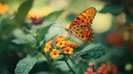 Obraz premium Butterfly on a Flower in a Garden