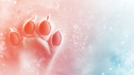 Fototapeta premium Frozen Paw Print: A close-up of a dog's paw print frozen in a block of ice, showcasing the beauty of nature and the warmth of companionship. The paw print is the focus of the image.