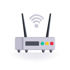 Modern 3d modem router with Wi-Fi icon isolated on light background. Vector illustration.
