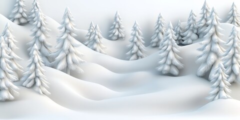 Obraz premium White Snow-Covered Forest on White Background in Cartoon Style