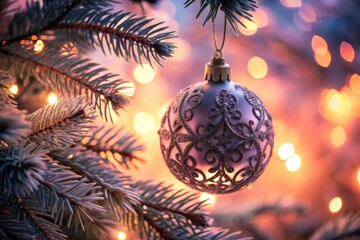 Elegant Christmas Ornament Silhouette in Soft Pink Light - Captivating Winter Decor Charm