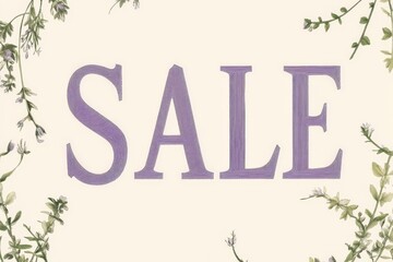 Elegant botanical sale banner with vintage floral elements and soft purple text on a cream background, perfect for seasonal promotions and nature-inspired themes
