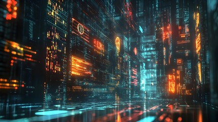 Obraz premium Evolving Urban Techscape Visualizing Digital Transformation and AI Powered Application Development