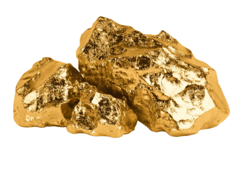 High-Quality PNG Pile of shiny gold nuggets Isolated on White Background – High Resolution