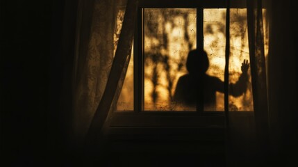 Silhouette of a person reaching out through a window