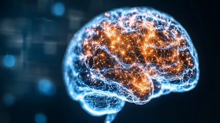 Human brain neural network close-up, GABA neurotransmitter communication, alpha, beta, and theta waves visualized in intricate details, glowing neural signals