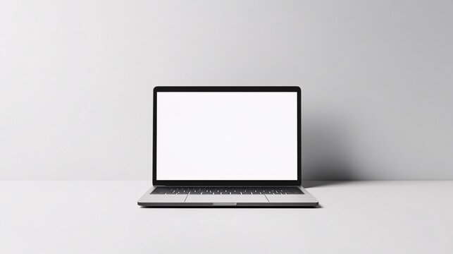 2410 15.A high-resolution mockup of a laptop with an empty white screen, placed against a pure white background. The deviceâ€™s minimal design and blank display make it a versatile template for