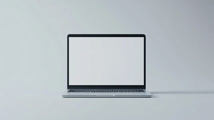 2410 12.A modern laptop featuring a blank white screen display, set against a plain white background. The realistic mockup highlights the slim design of the device, with the empty screen ready for