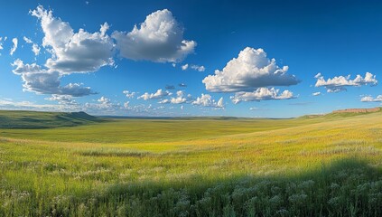 Fototapeta premium Open Field: Vast Green Landscape and Sky