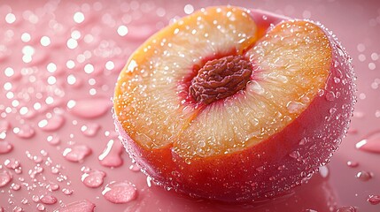 Vibrant halved peach displaying freshness and natural beauty, ideal for promoting World Vegan Month, healthy eating campaigns, and summer recipes.