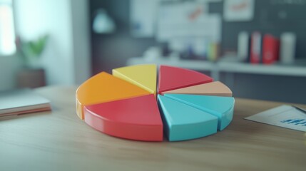 Colorful Pie Chart on Office Desk for Data Analysis