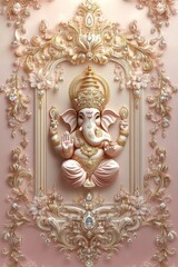 Fototapeta premium Intricate Ornate Sculpture of Lord Ganesha in Elegant Pastel Tones with Detailed Embellishments and Floral Motifs
