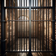 barreaux de prison en acier brillant en ia, grille et salle vide pour emprisonnement