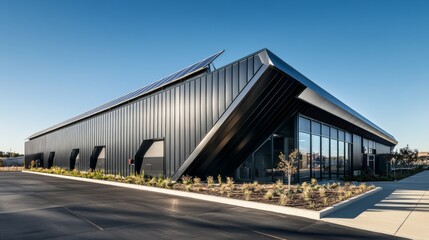 Obraz premium Modern Architectural Design: Sleek Black Metal Facade Building