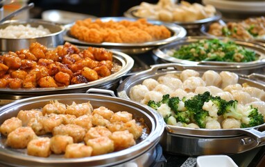 A diverse array of international dishes displayed on a wooden table, showcasing vibrant and colorful cuisine.