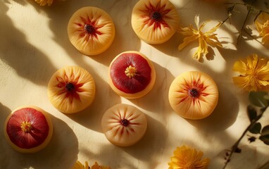 Vibrant orange flowers arranged on a smooth white surface, showcasing vivid color contrast and simplicity.