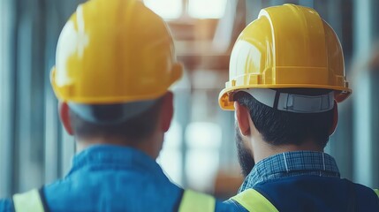 Cranes lifting steel beams at a highrise construction site, engineers in hard hats observing, bright sunlight, wideangle