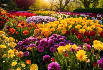 vibrant seasonal florals lush sunlit environment rich colors diverse blooms perfect nature lovers, flower, petal, leaf, garden, meadow, blossom