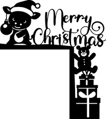 Christmas door decor. Cute Christmas decoration for door corner. Cutting design