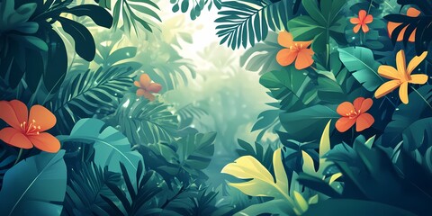tropical background with plant and flower decoration