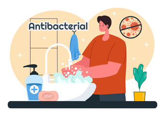 Antibacterial Vector Illustration of Handwashing, Virus Prevention, and Microbe Control for Hygiene and Healthcare in a Flat Style Background