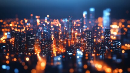 Vibrant City Skyline with Bright Lighting Effects