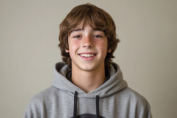 Portrait of smiling white cute teenage boy