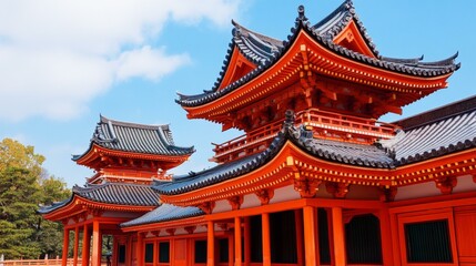 Naklejka premium Clear blue sky with a few scattered white clouds on a bright sunny day.