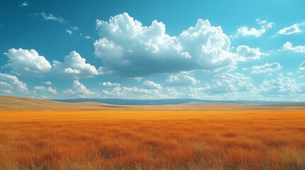 Obraz premium Lush field of tall green grass swaying under a bright blue sky on a sunny day.