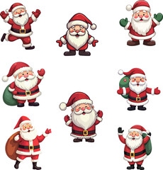 Cheerful Santa Claus Illustration Set