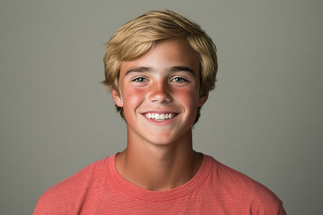 Portrait of smiling white cute teenage boy