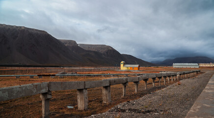 Exploring the remnants of Pyramiden in Svalbard during a cloudy day