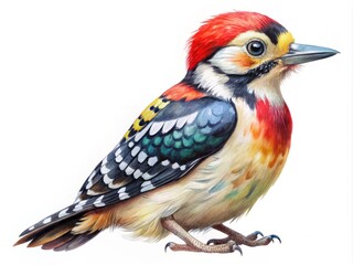 Fototapeta premium Cute Woodpecker Bird Watercolor Clipart on White Background, Adorable Avian Art, Nature Illustration, Wildlife Decor, Birdwatching Inspiration, Artistic Design, Eco-Friendly, Nature Lover Gift