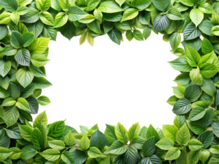 Vibrant lush green leaves forming a natural border around a clean white empty space perfect for text or design elements, evoking freshness and organic beauty for your projects.