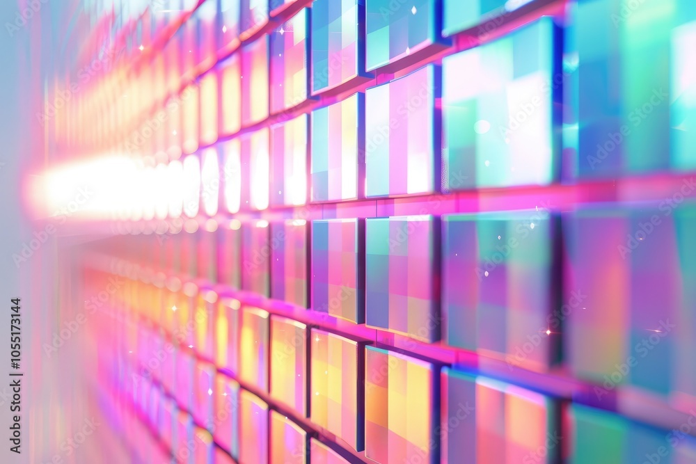Poster colorful cubes creating a futuristic tunnel with bright light effects