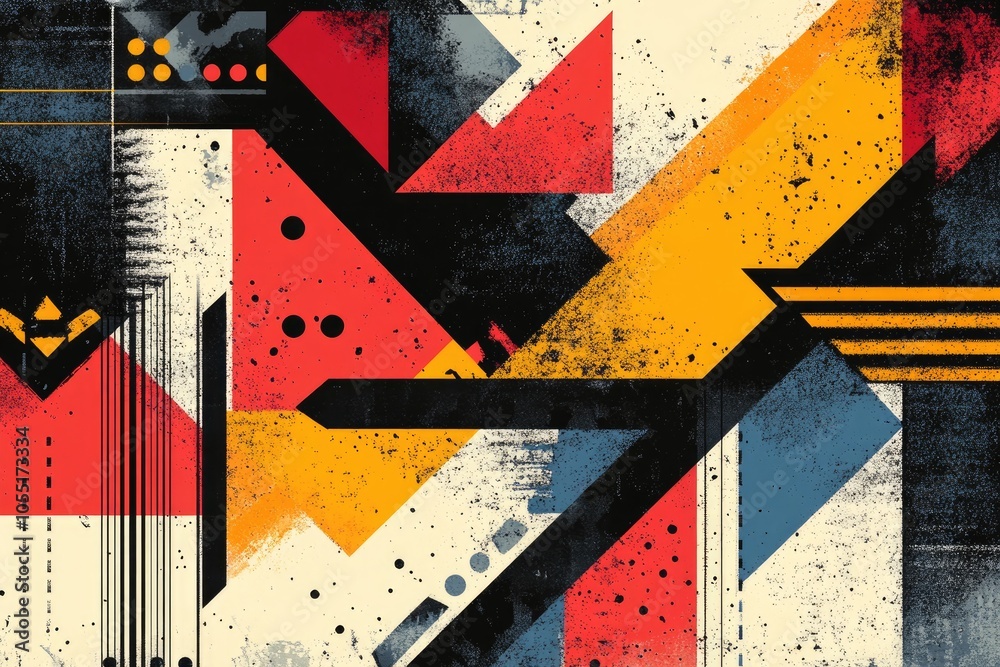 Poster Abstract geometric shapes creating dynamic composition with grunge texture