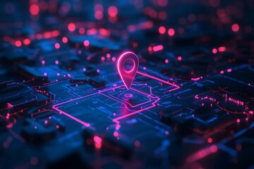 A digital map displaying a location with one pin, illustrating the technology of GPS, Global Positioning System, innovation in delivery services,  map navigation 